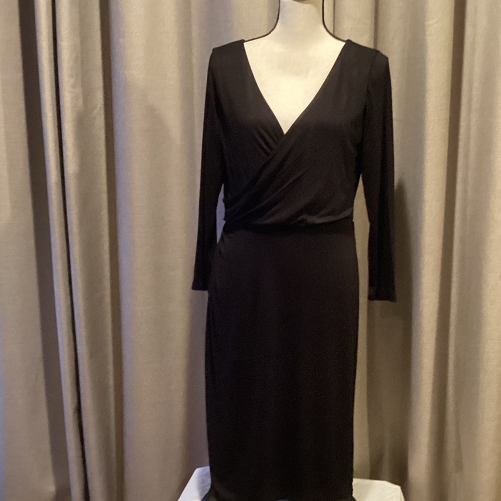 LOFT Black V neck, Long Sleeve Dress, size medium.